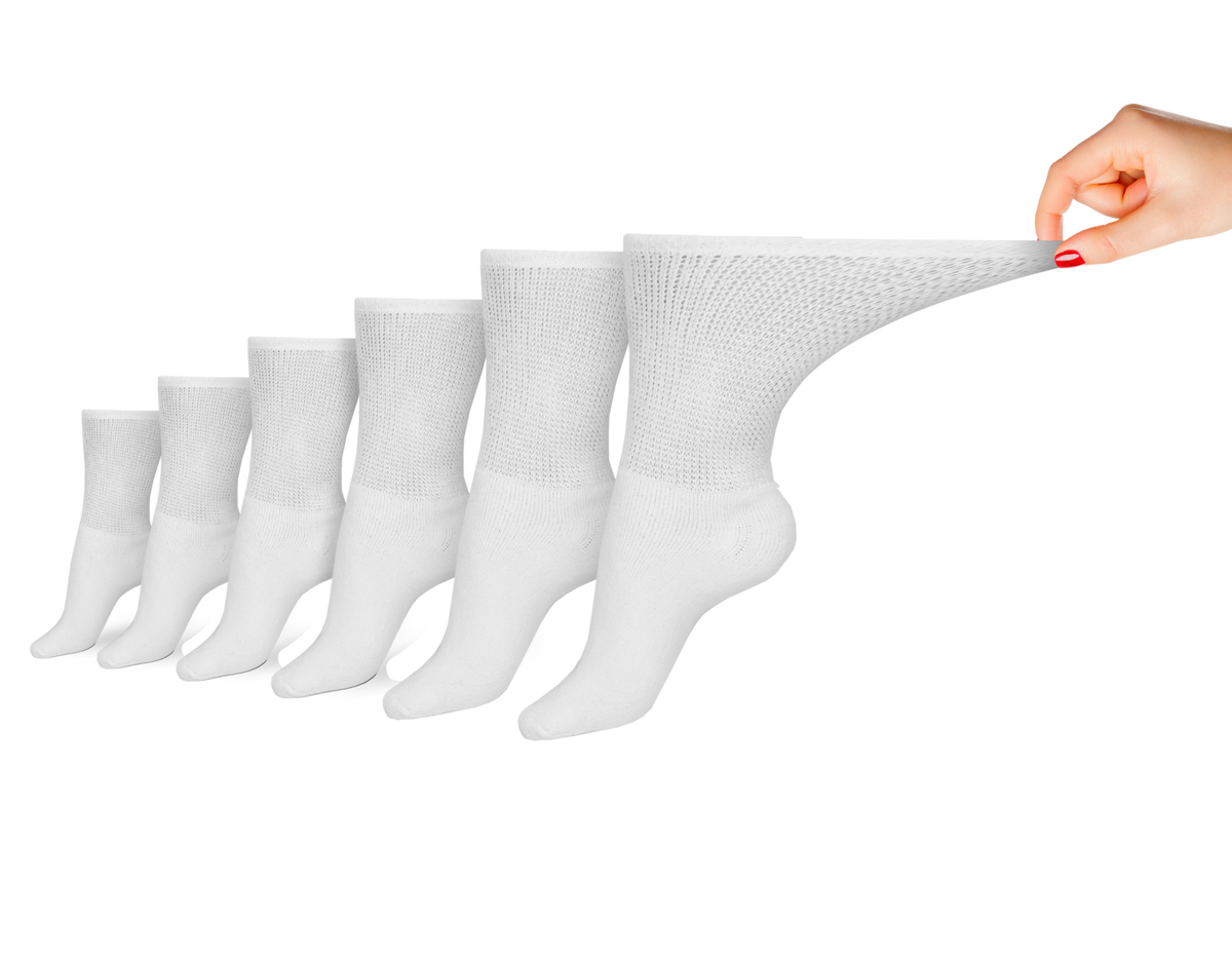 Set of six women's white cotton crew socks by DSC, designed for comfort and support for sensitive feet.