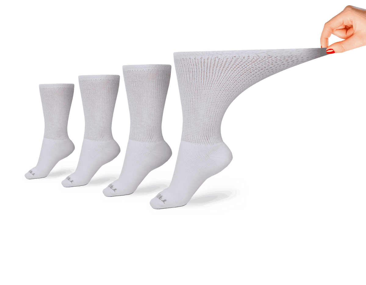 Pair of women's ultra-soft upper calf socks by DSC in white.