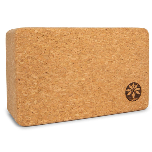 Yoloha Yoga cork yoga block for Pilates and yoga practice, showing a rectangular, eco-friendly cork yoga and Pilates block.