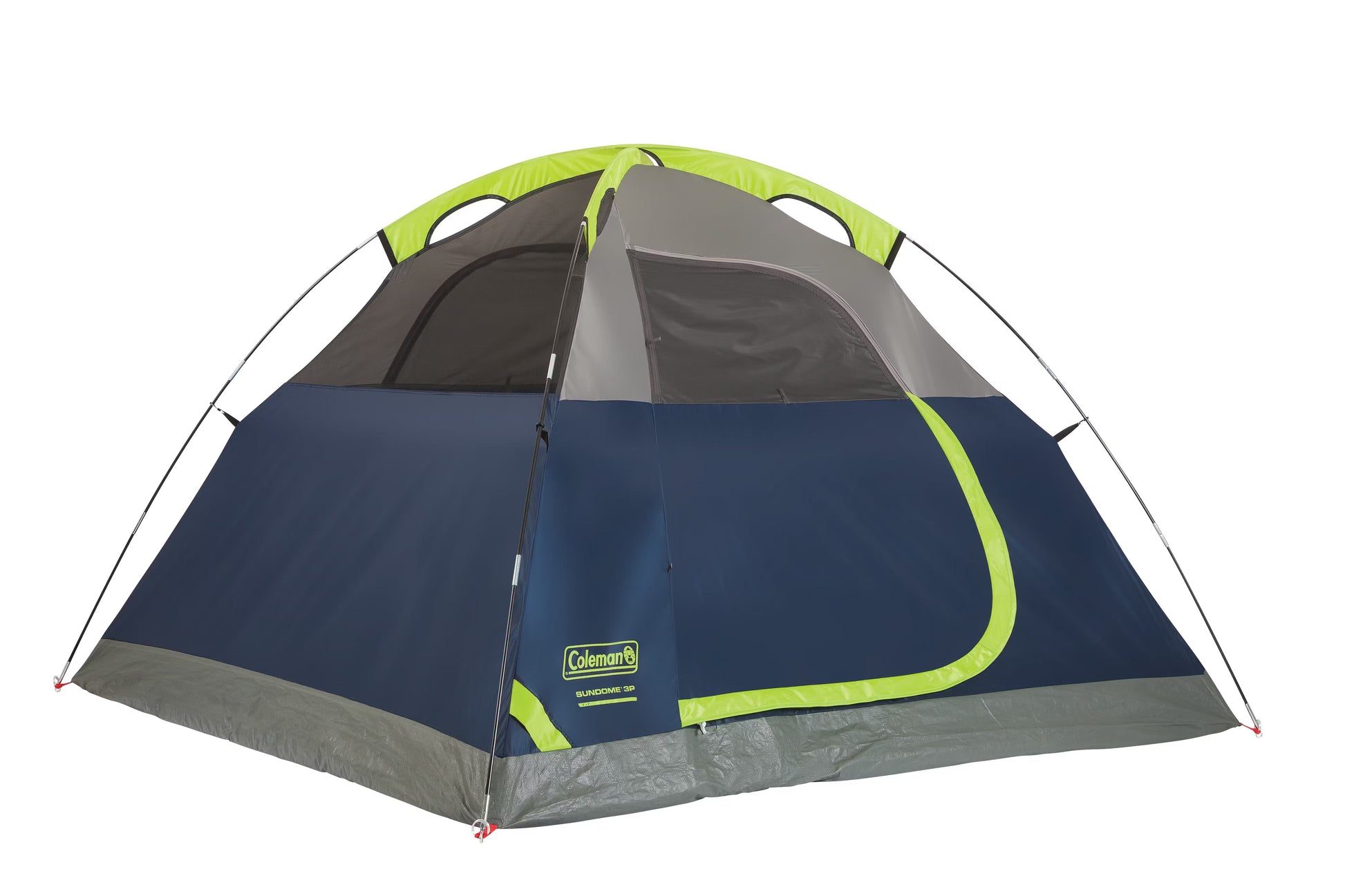 Coleman Sundome Tent set up outdoors, featuring a durable, easy-to-assemble camping tent with rainfly and mesh windows for ventilation.