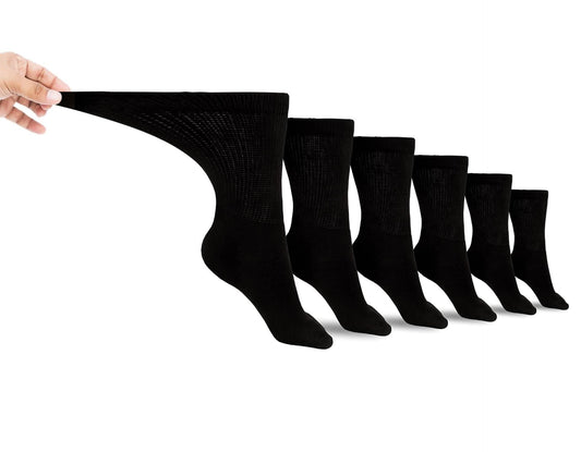Six pairs of DSC non-binding cotton crew socks for men, featuring loose fit and comfortable design for sensitive feet.