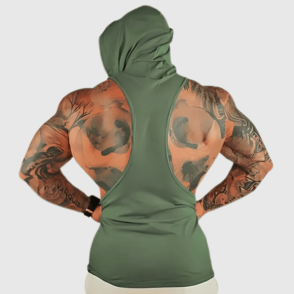 Black sleeveless hoodie from Physique Bodyware, featuring a hoodie style with sleeveless design, perfect for athletic or casual wear.