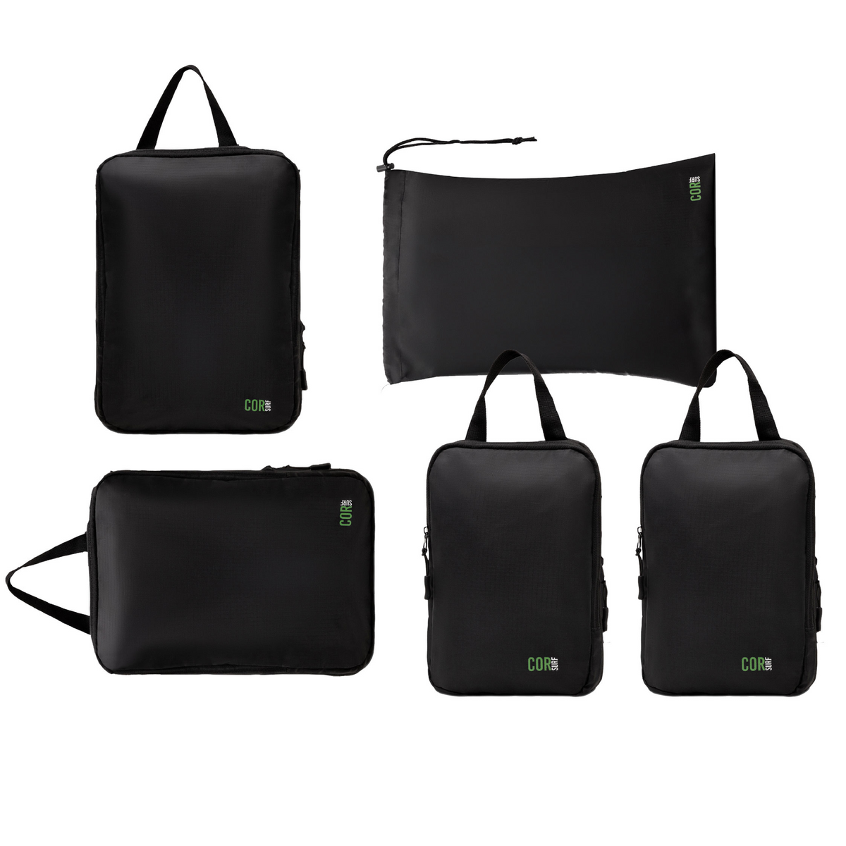 COR Surf compression packing cube set with YKK zippers, lightweight travel accessories for organized packing.
