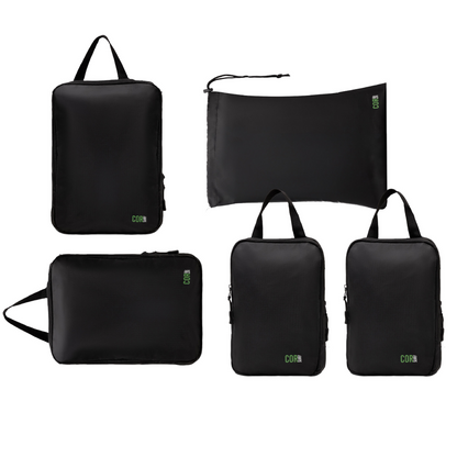 COR Surf compression packing cube set with YKK zippers, lightweight travel accessories for organized packing.