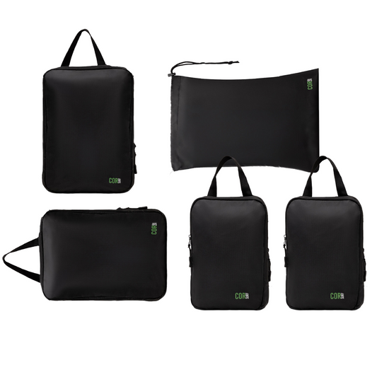 COR Surf compression packing cube set with YKK zippers, lightweight travel accessories for organized packing.