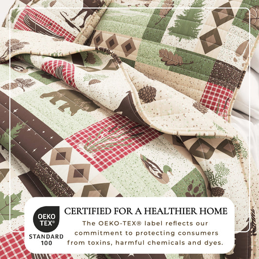 Great Bay Home Wilder Collection Lodge Quilt Set featuring cozy, rustic bedding with earthy tones and detailed stitching.