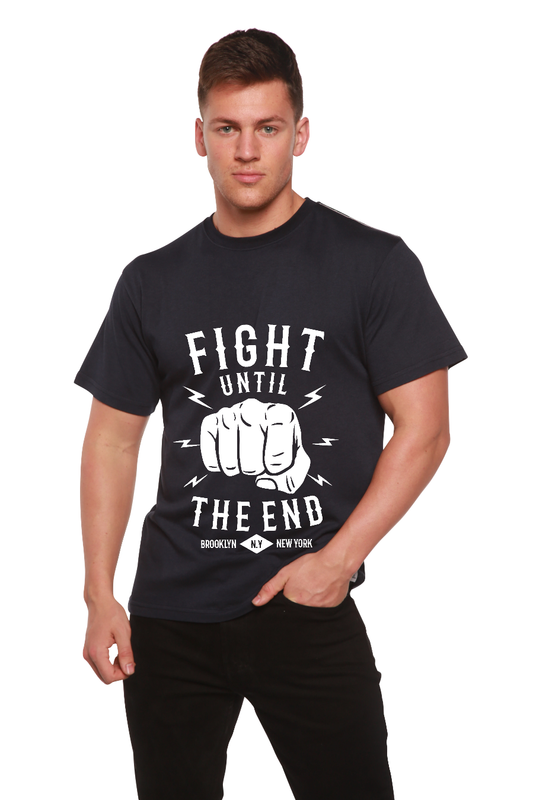 Men's Fight Until graphic T-shirt by Spun Bamboo, short sleeve design made from bamboo viscose and organic cotton, with bold print.