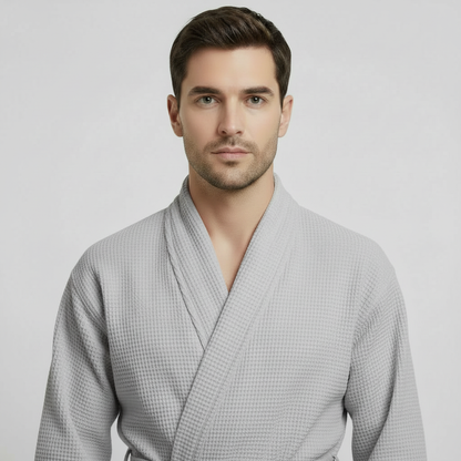 Waffle Spa Bathrobe for Men -  Absorbent, Lightweight