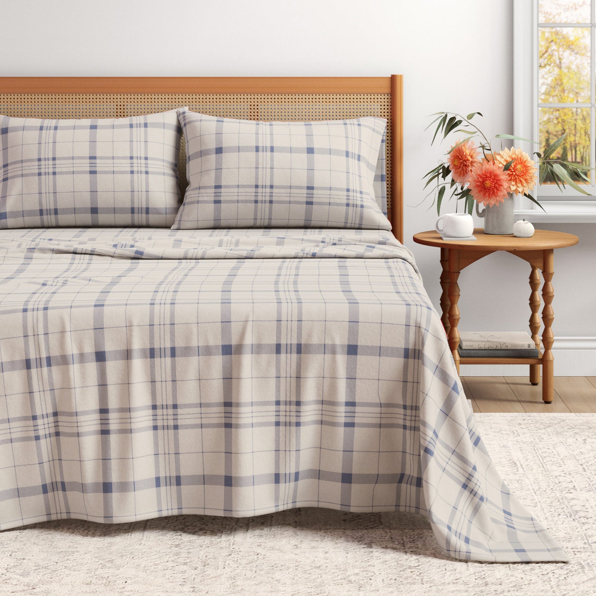 Turkish cotton flannel bed sheet set from Great Bay Home with plaid and stripe patterns, soft and cozy bedding for a comfortable sleep.