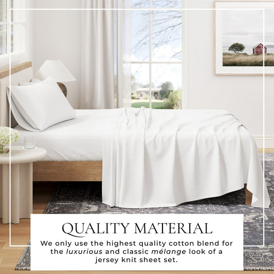 Soft jersey sheet from Great Bay Home Carmen Collection, showing smooth, cozy fabric in a neutral color.
