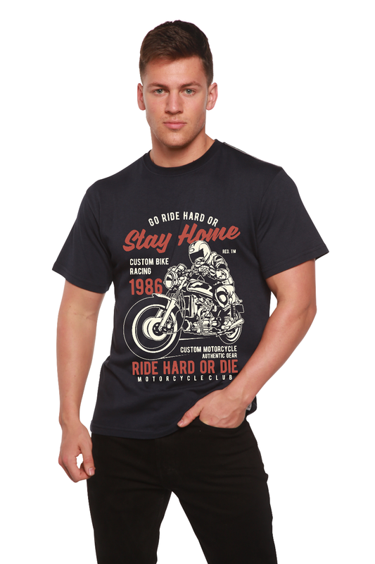 Men's printed graphic T-shirt by Spun Bamboo, short sleeve with bamboo viscose and organic cotton fabric, featuring a bold design.