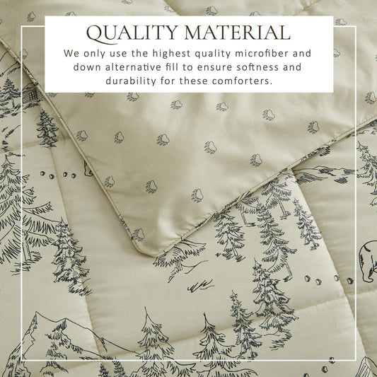 Reversible Christmas comforter and sham set from Great Bay Home's Odette Collection, holiday lodge quilt for winter decor.