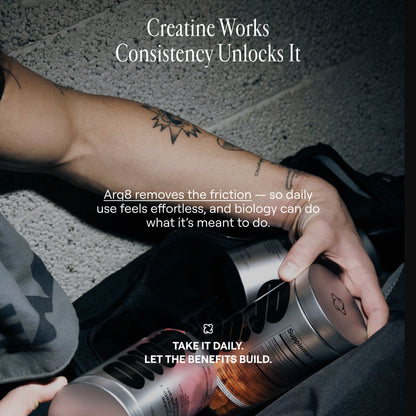 Arq8 Creatine Monohydrate Gummies in a clear container, showing bright, fruit-flavored chews for muscle support and workout recovery.