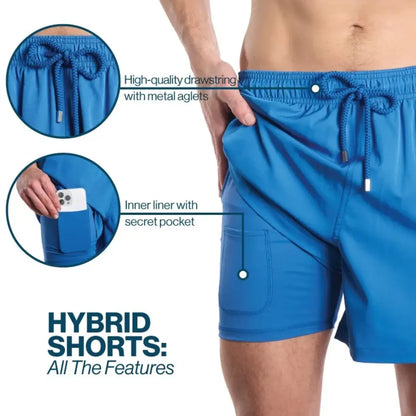 Men’s Premium Compression-Lined Hybrid Shorts – Beta Blue