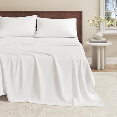Soft Viscose from Bamboo and Cotton Blend Jersey Knit Bed Sheets by Great Bay Home, showing smooth, cozy fabric and fitted sheet edges.