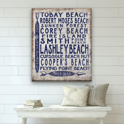 Long Island Beaches Sign Wood - Look Shore Arrow Sign