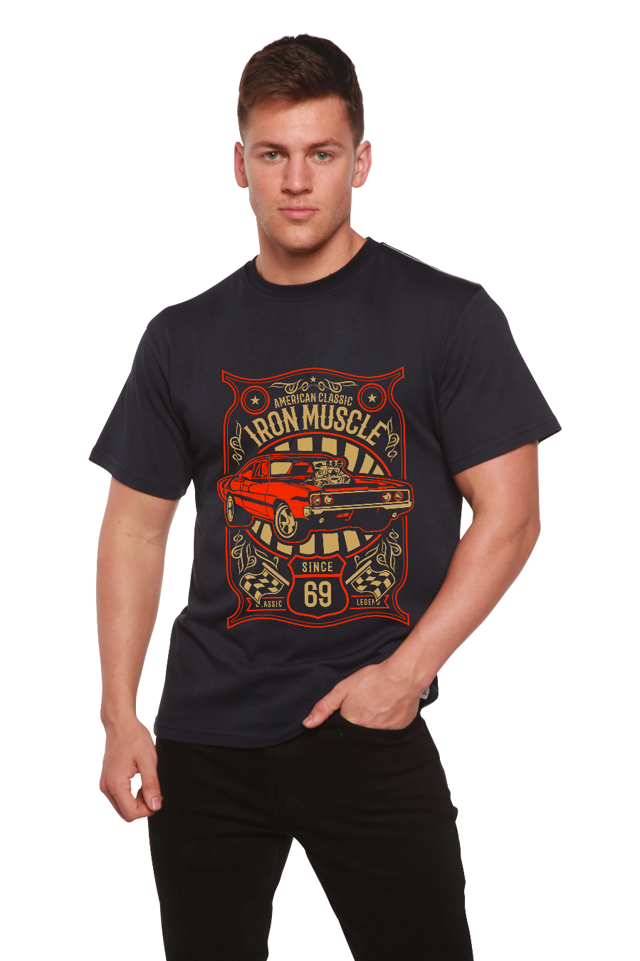 Men's printed short sleeve T-shirt by Spun Bamboo, made from bamboo viscose and organic cotton with graphic design.