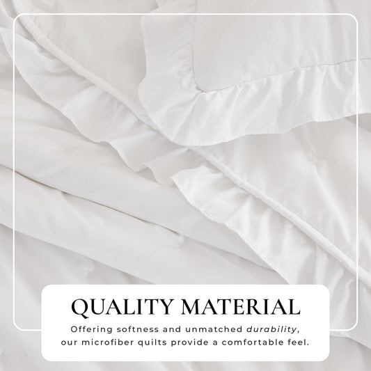 Dot stitched ruffled quilt set from Great Bay Home, featuring a charming dotted pattern with ruffled edges for a cozy bedroom decor.