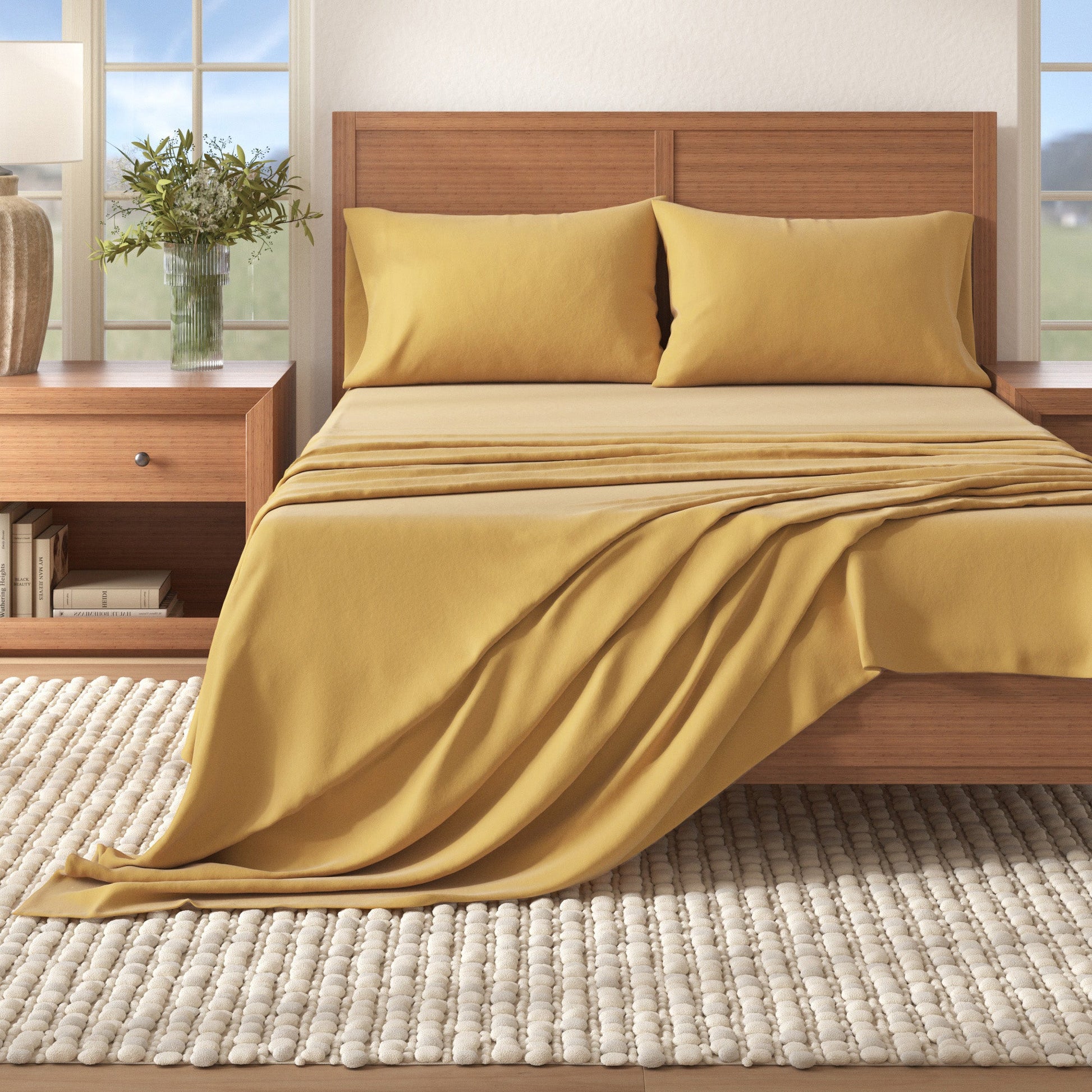 Soft cotton solid flannel sheet from Great Bay Home's Nordic Collection, featuring a cozy, warm fabric and neutral color.