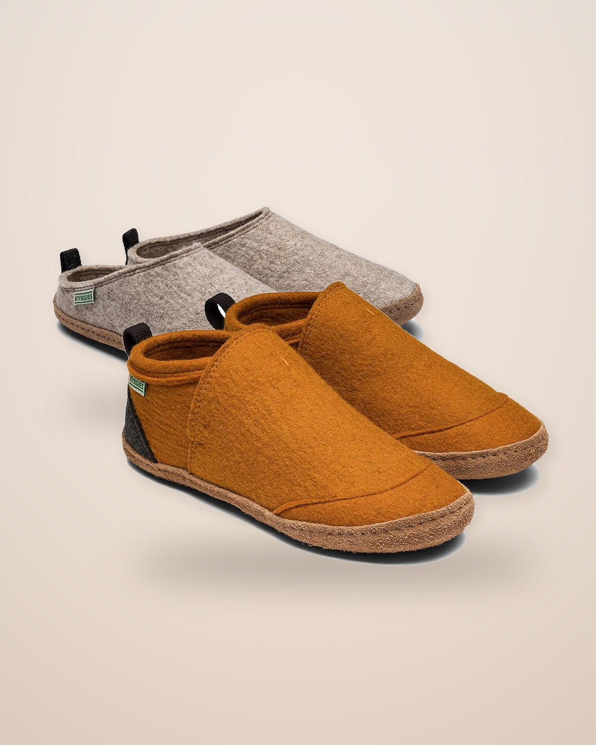 Kyrgies wool slides in natural and orange