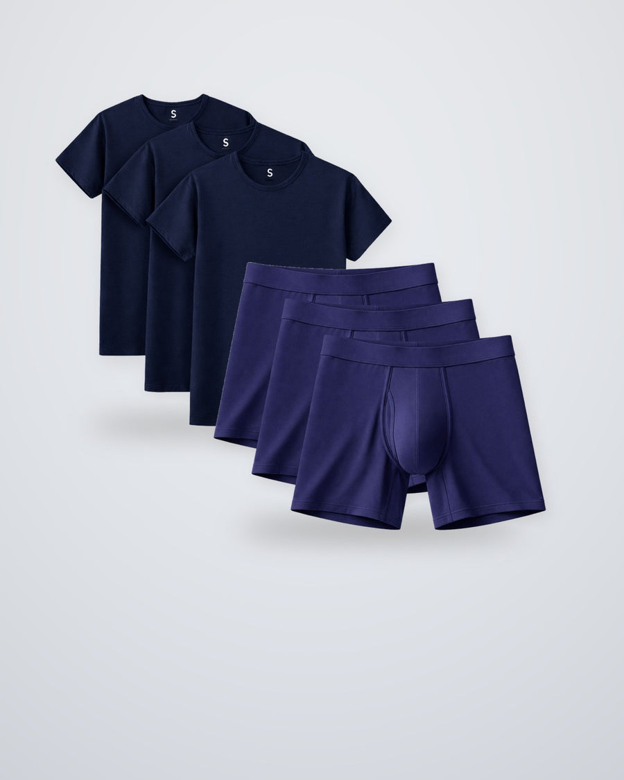 SilkCut crew neck t-shirts and boxer briefs in navy