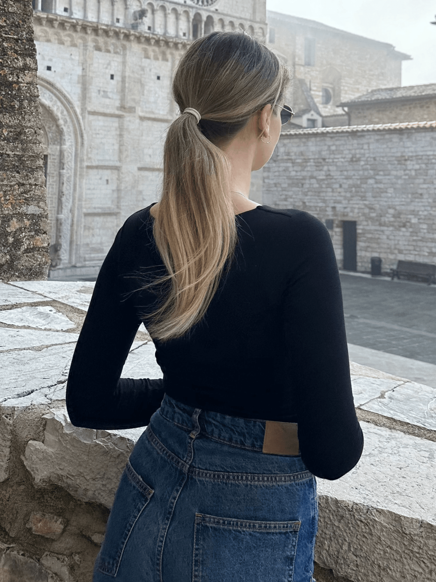 Whitney Cotton Long Sleeve Cutout Twist Bodysuit