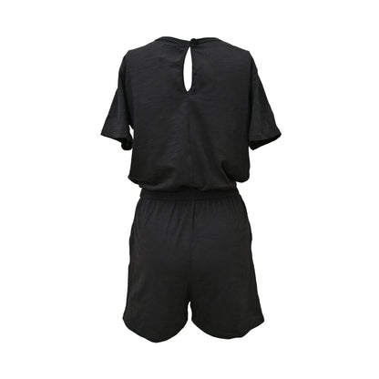 Sandy Short Sleeve Drawstring Romper - Black