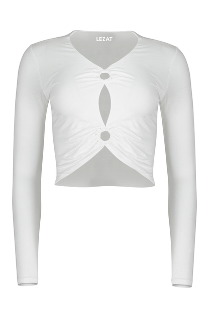 Melli Modal Cutout Long Sleeve Crop Top - White