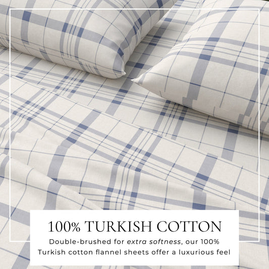 Turkish cotton flannel bed sheet set with plaid and stripe patterns from Great Bay Home, cozy and soft for comfortable sleep