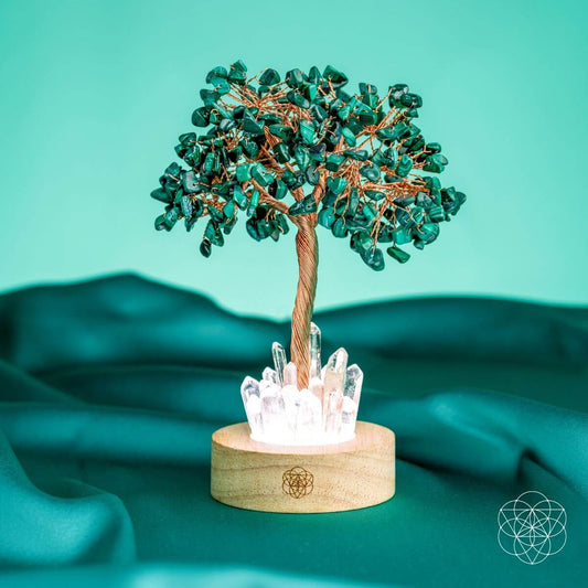 Malachite Anxiety Tree Lamp night light by Conscious Items with green malachite-style resin tree design and warm glow.