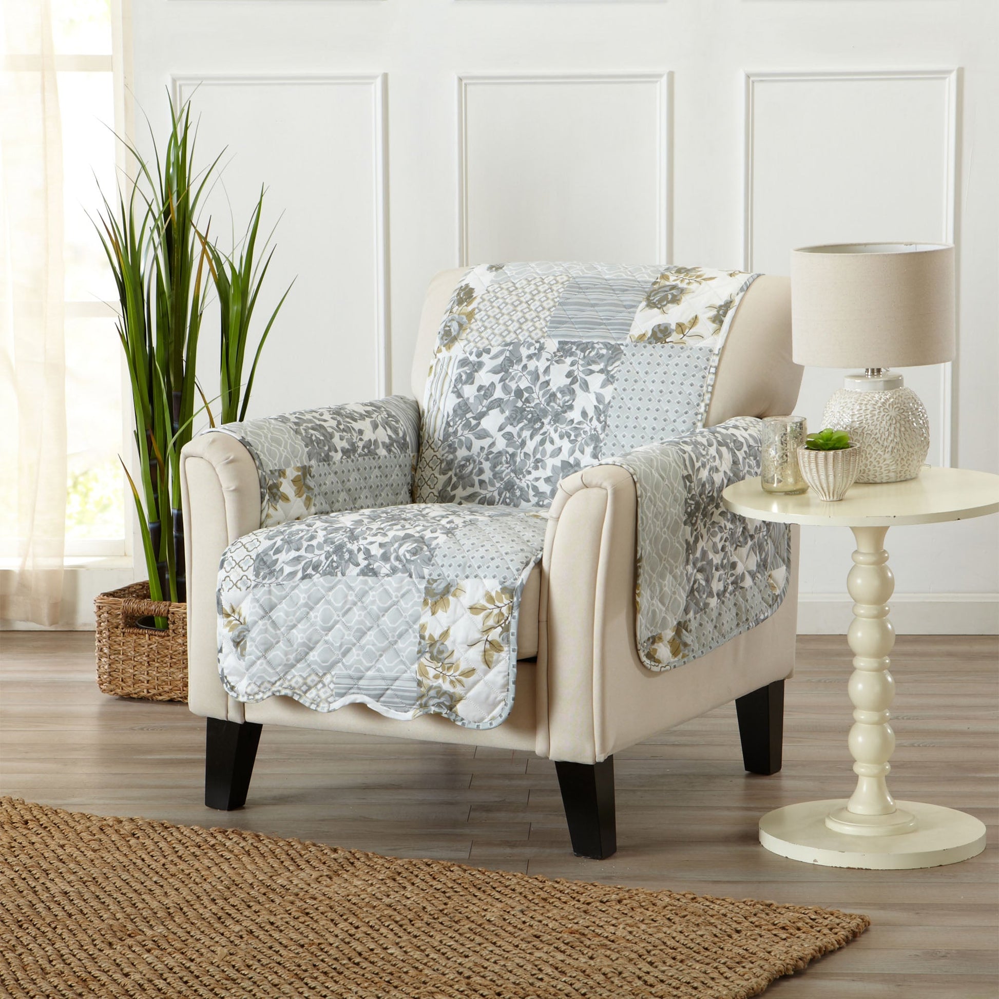 Reversible furniture protector slipcover from Great Bay Home's Langdon Collection, showing plush fabric and reversible design.