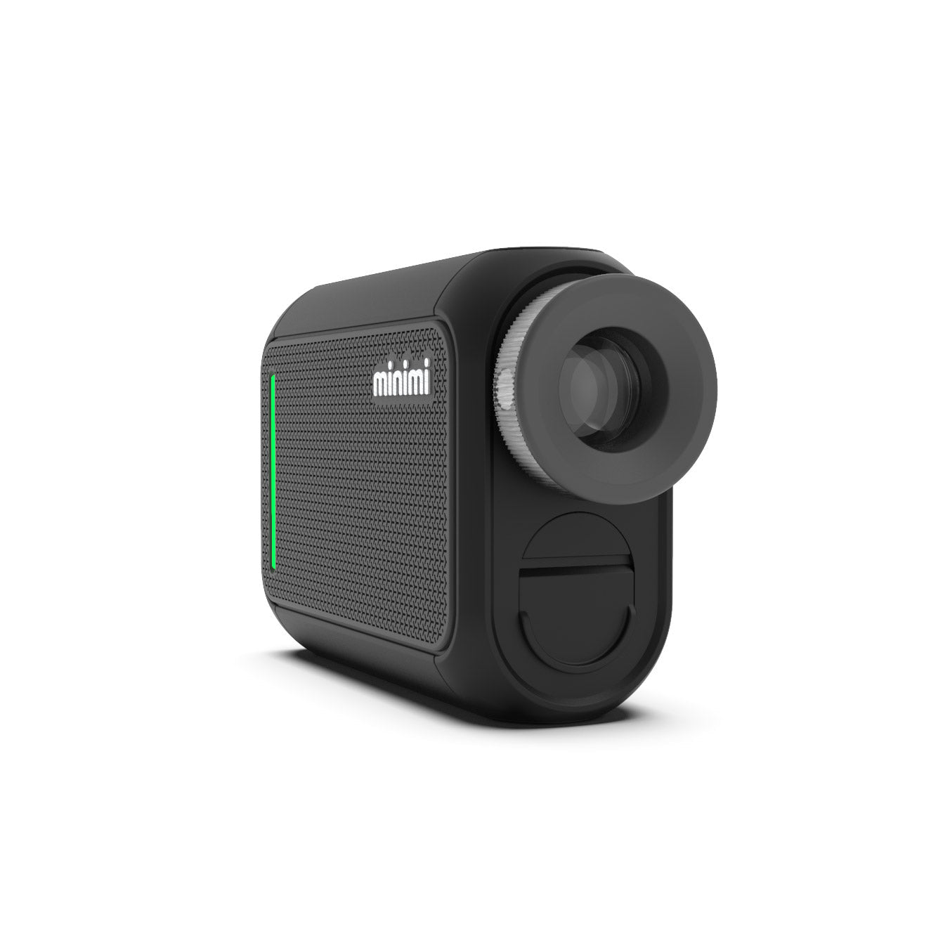 CaddyTalk Minimi NR laser rangefinder machine in black, showing the compact device with digital display and control buttons.