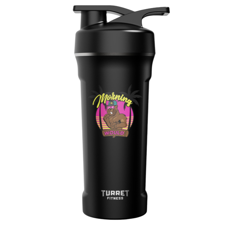 Get Morning Would shaker cup for protein shakes and smoothies, featuring a sleek design and durable construction.