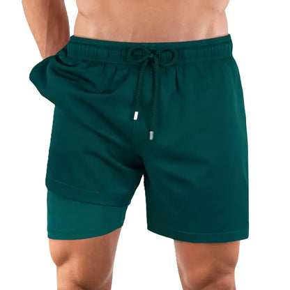 Men’s Premium Compression-Lined Hybrid Shorts – Night Green