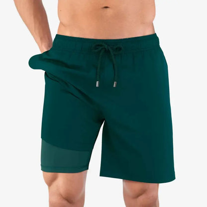 Men’s Premium Compression-Lined Hybrid Shorts – Night Green