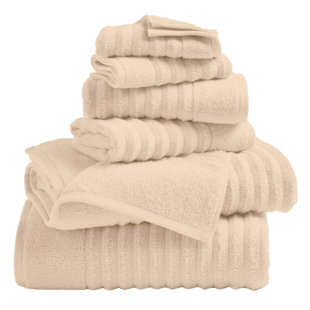 Set of luxurious combed cotton bath towels from the Karina Collection by Great Bay Home, featuring plush, absorbent fabric in neutral tones.