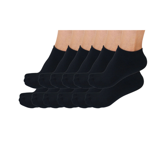 Set of 12 black Spun Bamboo No Look anklet socks made from bamboo viscose, unisex, lightweight and comfortable.