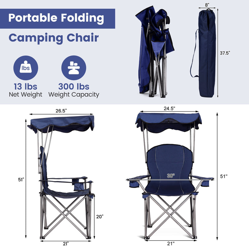 Portable GemGear folding beach canopy chair with cup holders, lightweight and comfortable for outdoor relaxation and sunshade.