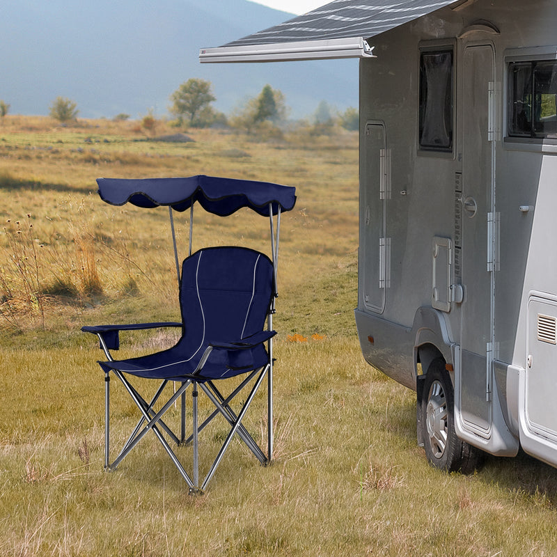 GemGear portable folding beach canopy chair with cup holders, lightweight and compact for outdoor relaxation and sun protection.