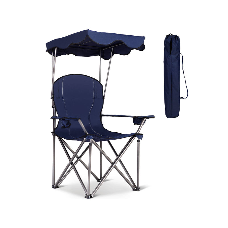 GemGear portable folding beach canopy chair with cup holders, lightweight and compact for outdoor relaxation.