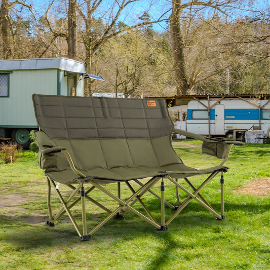 Oversized Camping Chair Folding Loveseat Camping Couch with Cup Holders & Thick Padding