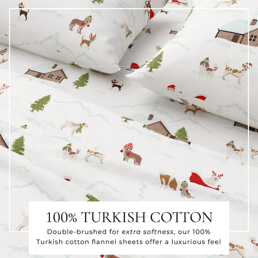 Turkish cotton Christmas flannel sheet from Great Bay Home's Whittaker Collection, cozy and festive bedding for winter.