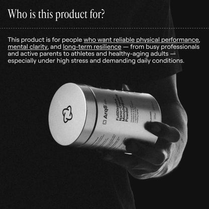 Arq8 Creatine Monohydrate Powder in a container, showing white powder and label with brand and product details.