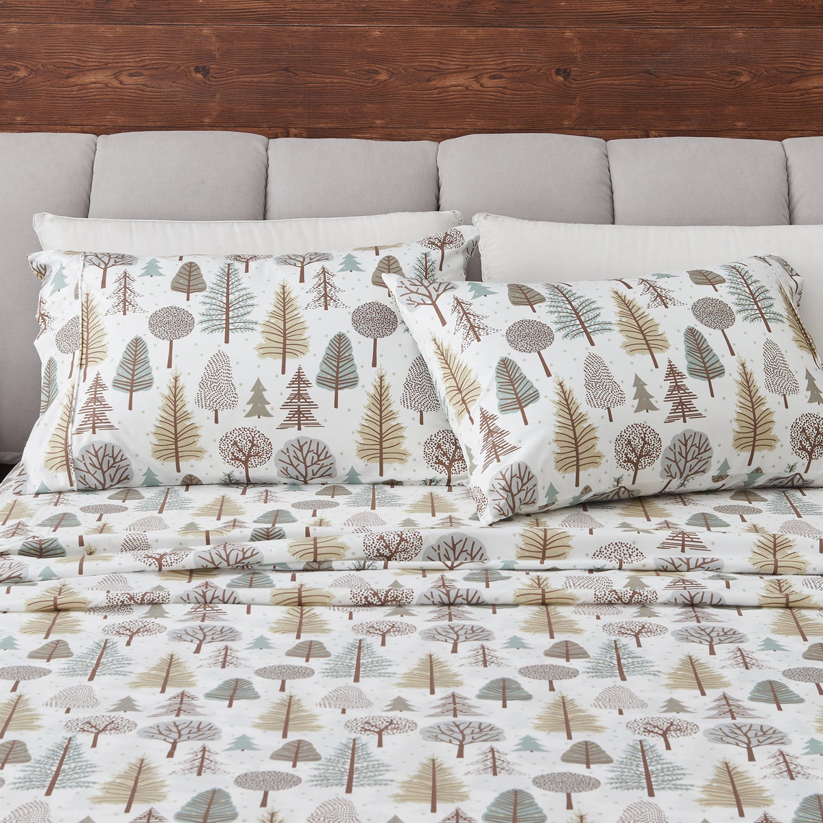 Great Bay Home Lodge Mountain Ridge printed sheet set with mountain landscape design on soft fabric for a cozy bedroom look.