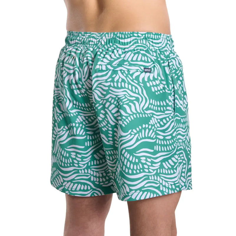 Men’s Capelle Miami hybrid shorts with palm and surf print, featuring compression-lined, lightweight design and vibrant salt spray pattern.