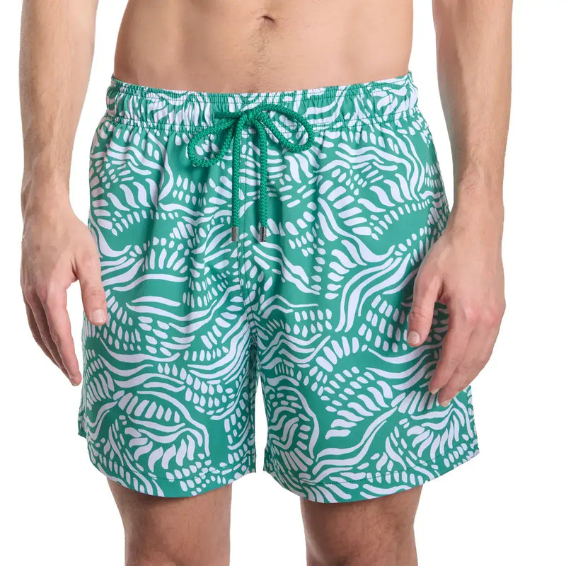 Men’s Capelle Miami hybrid shorts with salt spray palm and surf print, featuring compression lining and stylish design.