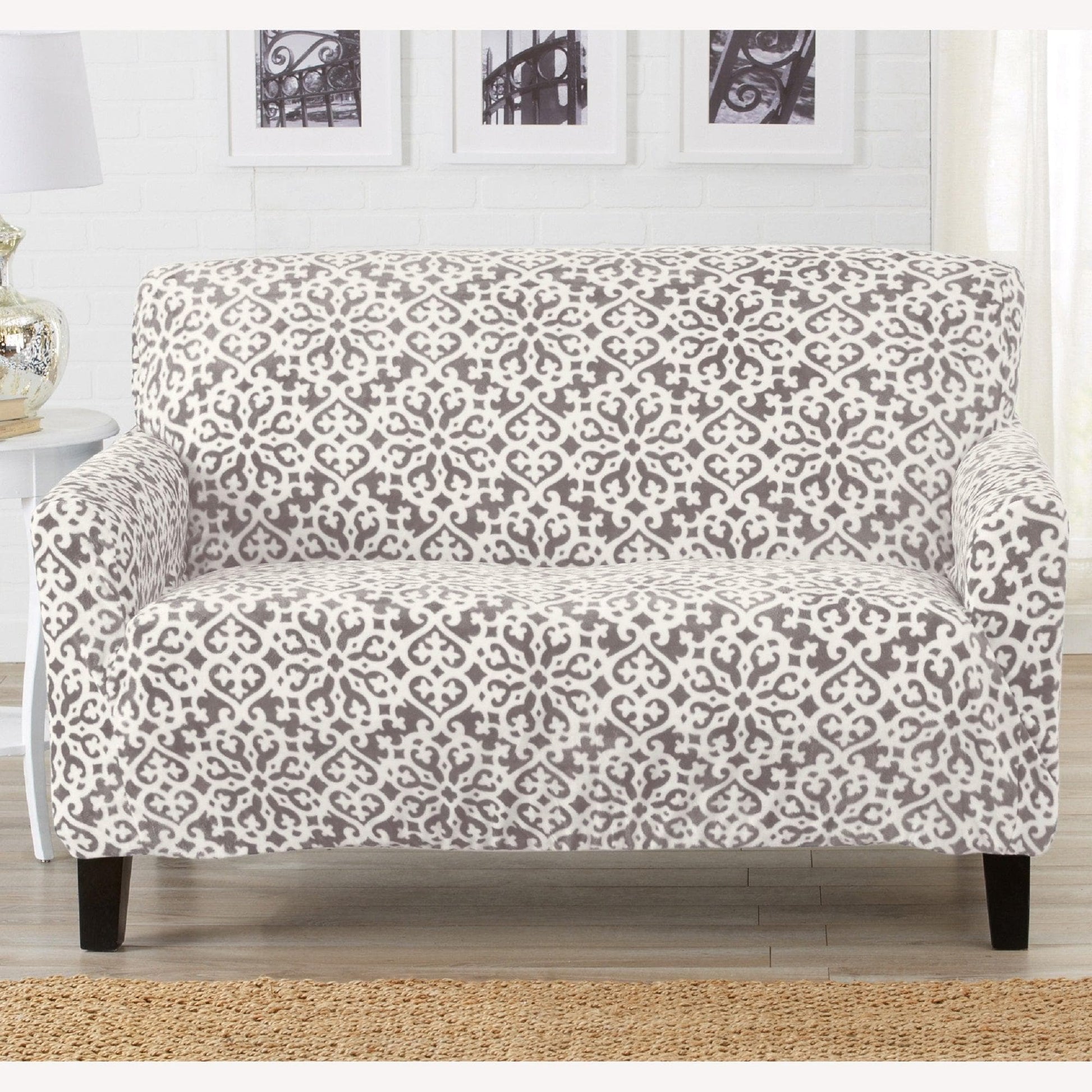 Velvet stretch slipcover from Great Bay Home Gale Collection, soft and fitted for a sofa or armchair in a luxurious fabric.