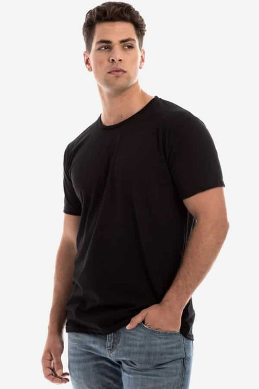 Men's Karma Organic/Recycled 3400SS T-shirt by SpectraUSA in black, made from eco-friendly materials, featuring a comfortable fit.