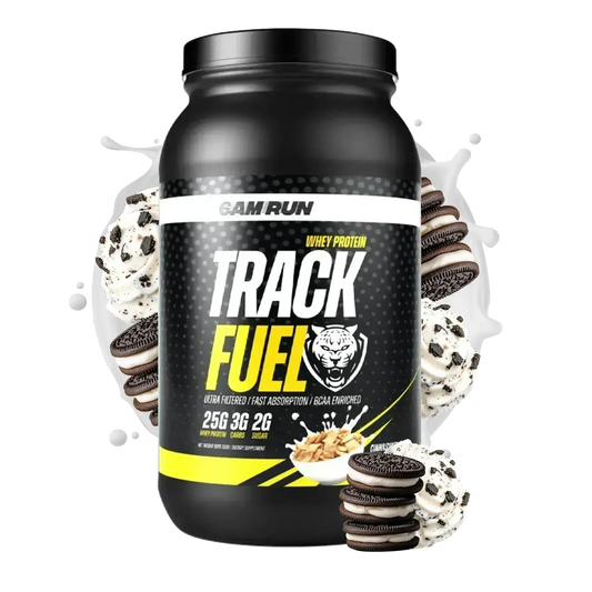 6AM RUN TRACK FUEL health supplement container with label, showcasing the product designed for athletic performance and energy support.