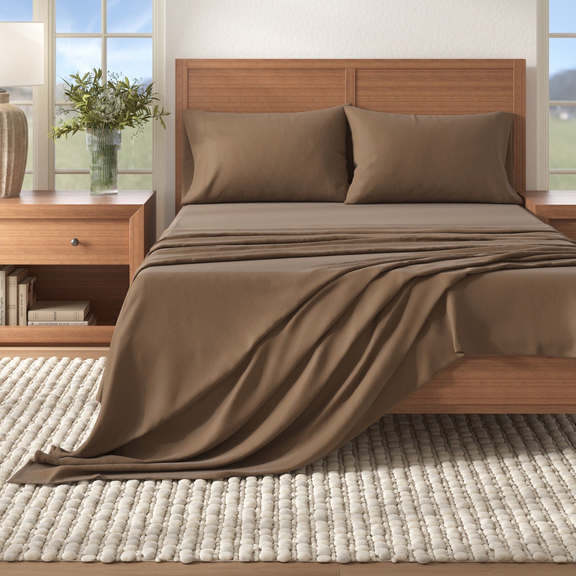 Soft cotton solid flannel sheet from Great Bay Home's Nordic Collection, featuring a cozy, smooth fabric in a neutral color.